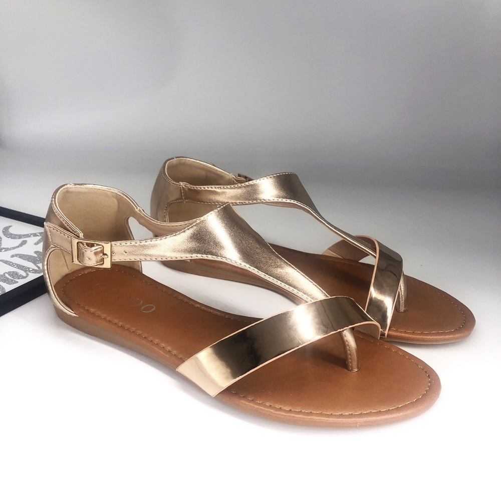 T-Strap Flat Sandal Open Toe RoseGold/Champagne